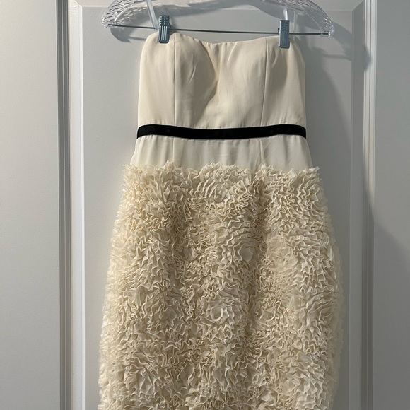 Cream colored strapless mini dress great for Spring Fling or Homecoming Dance - Picture 1 of 5